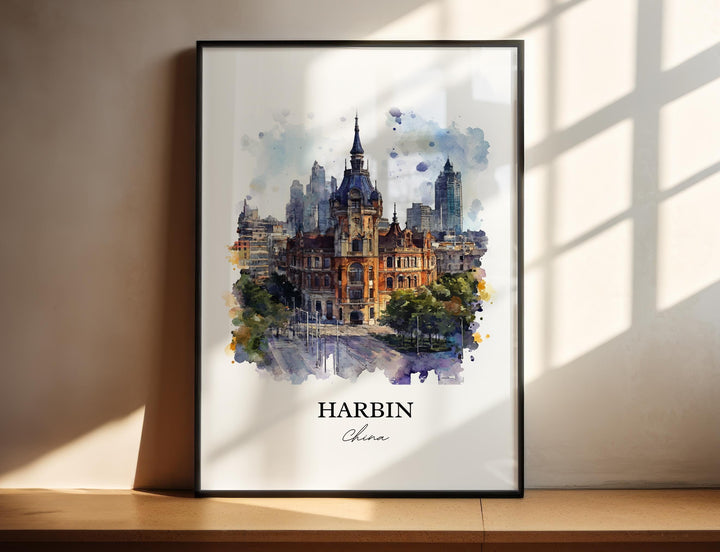 Harbin China Wall Art, Heilongjiang Province Print, China Watercolor Art, Harbin China Gift, Travel Print, Travel Poster, Housewarming Gift