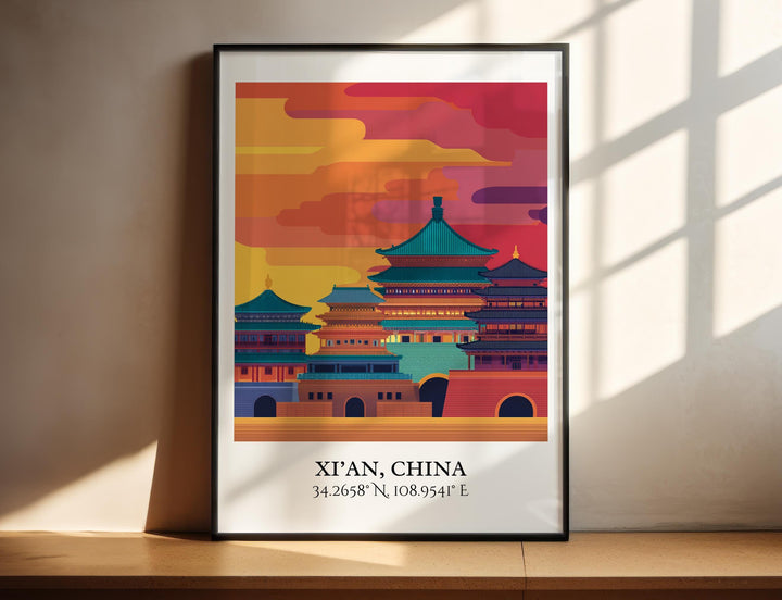 Xi'an China Art, Xi'an China Retro Travel Art, Xi'an China Home Decor, Xi'an Gift, China Travel Art, Travel Prints, Housewarming Gift