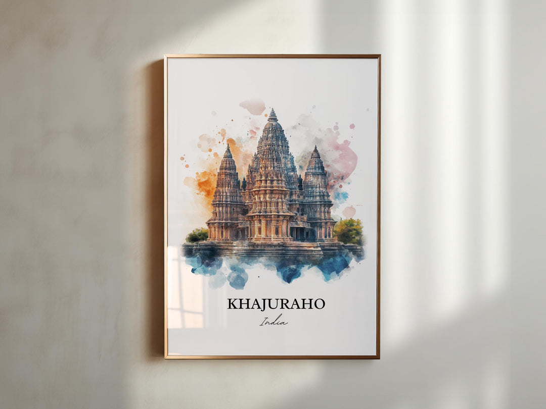 Khajuraho Wall Art, Chhatarpur District Print, India Watercolor Art, Khajuraho India Gift, Travel Print, Travel Poster, Housewarming Gift