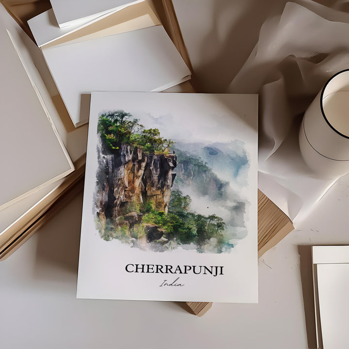Cherrapunji Wall Art, Meghalaya Print, India Watercolor Art, Cherrapunji India Gift, Travel Print, Travel Poster, Housewarming Gift