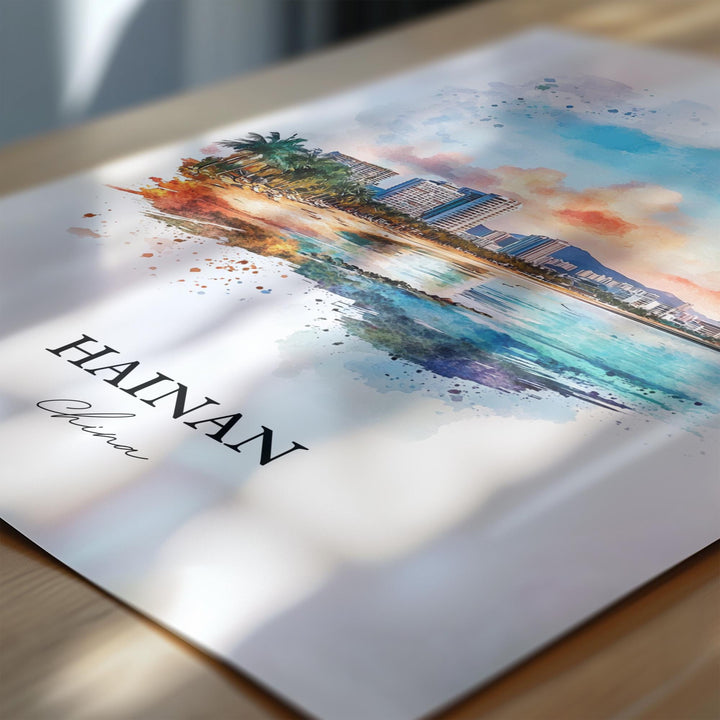 Hainan China Wall Art, Sanya Print, China Watercolor Art, Hainan China Gift, Travel Print, Travel Poster, Housewarming Gift