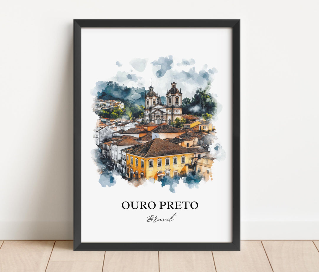 Ouro Preto Wall Art, Ouro Preto Brazil Print, Brazil Watercolor Art, Ouro Preto Gift, Travel Print, Travel Poster, Housewarming Gift