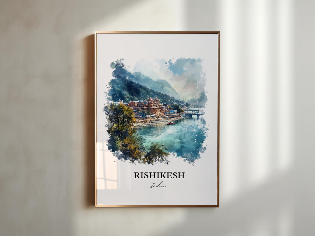 Rishikesh Wall Art, Uttarakhand Print, India Watercolor Art, Rishikesh India Gift, Travel Print, Travel Poster, Housewarming Gift