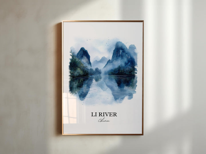 Li River Wall Art, Guangxi China Print, China Watercolor Art, Li River China Gift, Travel Print, Travel Poster, Housewarming Gift