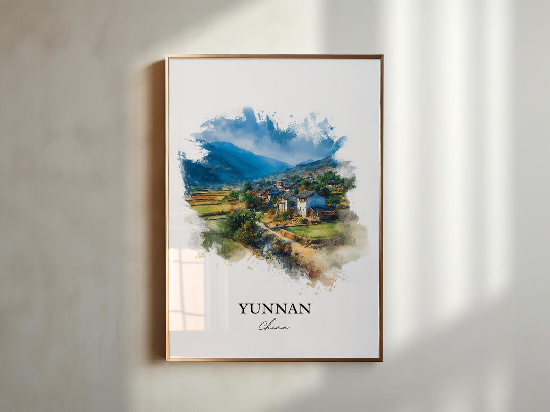 Yunnan China Wall Art, Yunnan Print, Yunnan Watercolor Art, Yunnan China Gift, China Travel Print, Travel Poster, Housewarming Gift