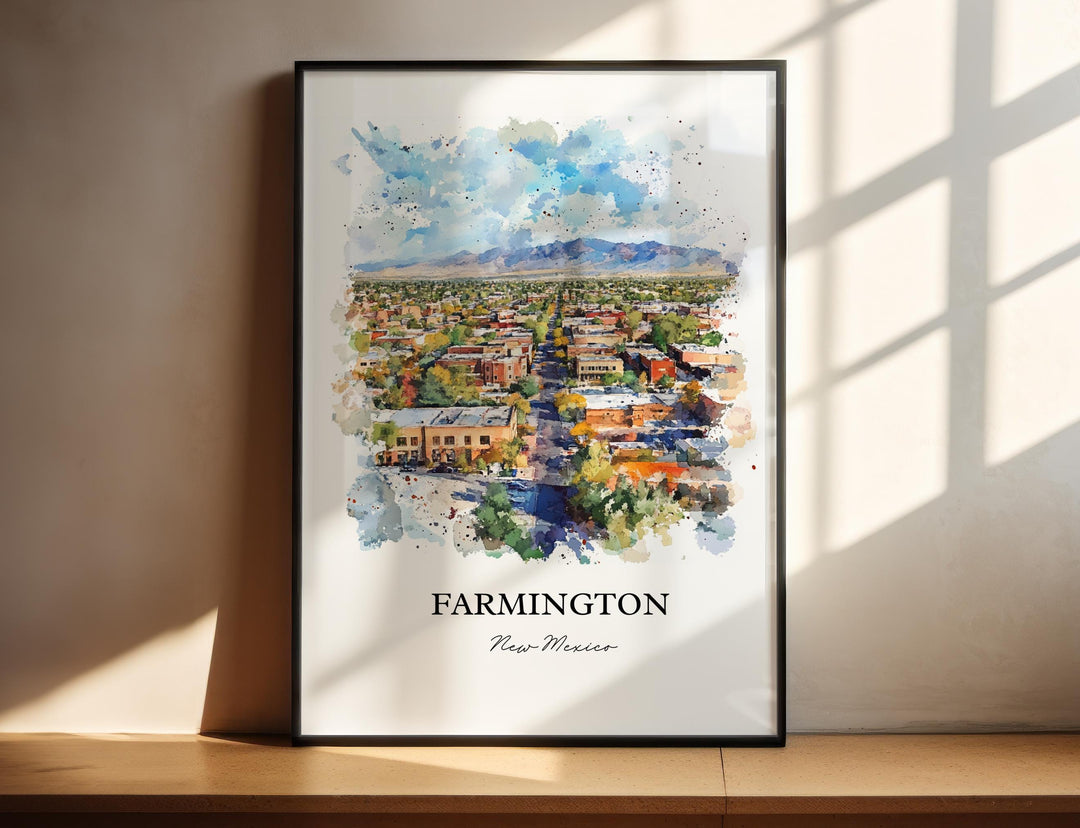 Farmington NM Wall Art, San Juan County Print, New Mexico Watercolor Art, Farmington NM Gift, Travel Print, Travel Poster, Housewarming Gift