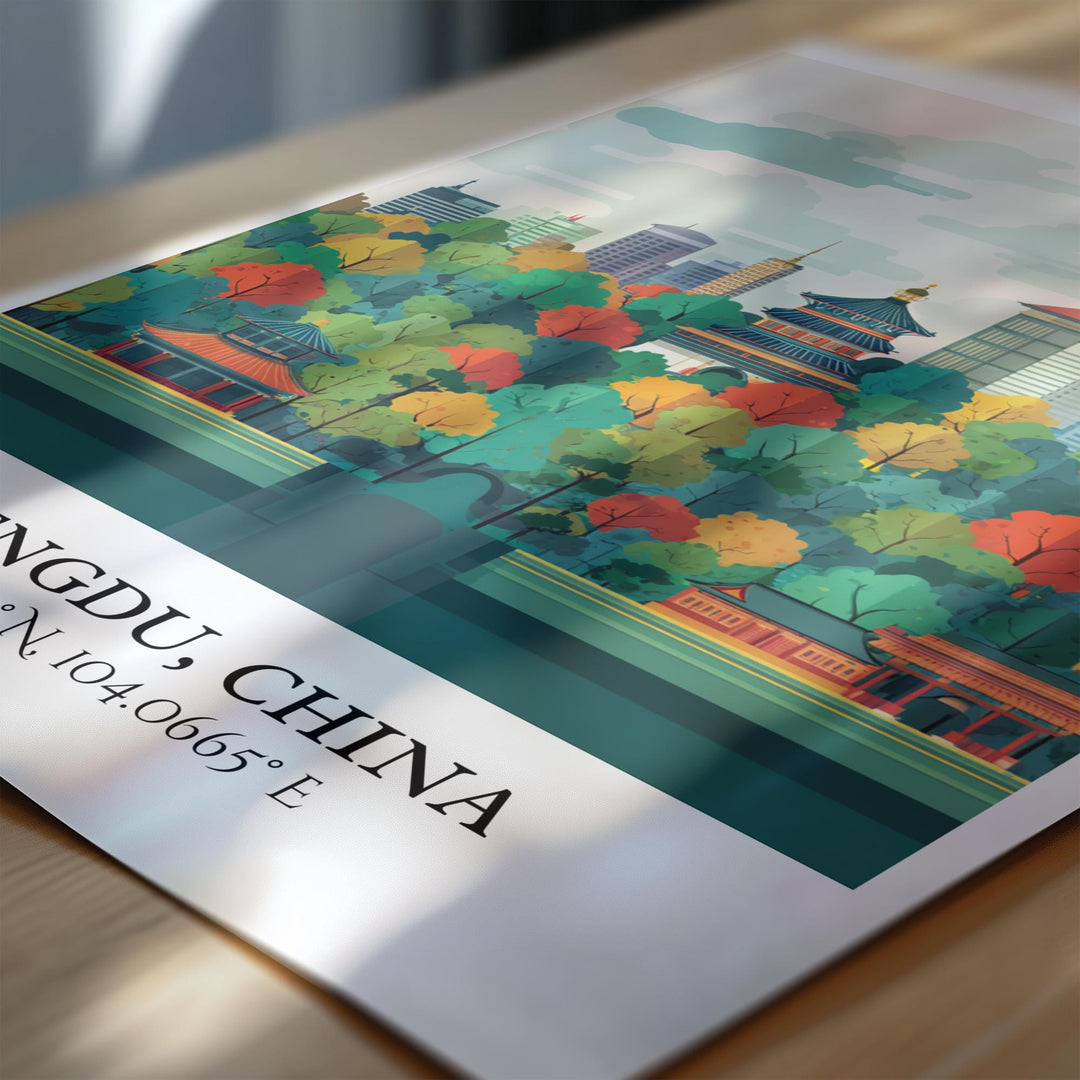 Chengdu China Art, Chengdu Retro Travel Art, Chengdu Home Decor, Chengdu Gift, Chengdu China Travel Art, Travel Prints, Housewarming Gift