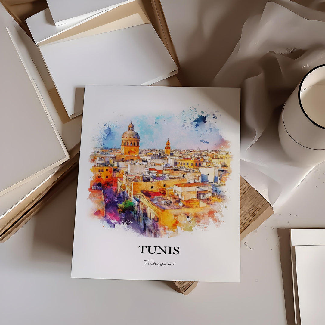 Tunis Wall Art, Tunisia Print, Tunisia Watercolor Art, Tunis Gift, Travel Print, Travel Poster, Housewarming Gift