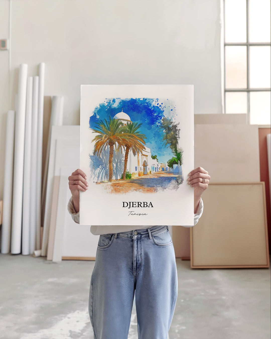 Djerba Wall Art, Jerba Tunisia Print, Tunisia Watercolor Art, Djerba Tunisia Gift, Travel Print, Travel Poster, Housewarming Gift