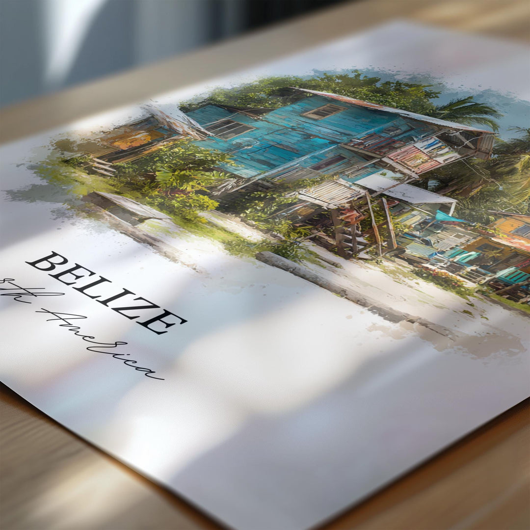 Belize Wall Art, Belize Print, Belize Watercolor Art, Belize Country Gift, Travel Print, Travel Poster, Housewarming Gift
