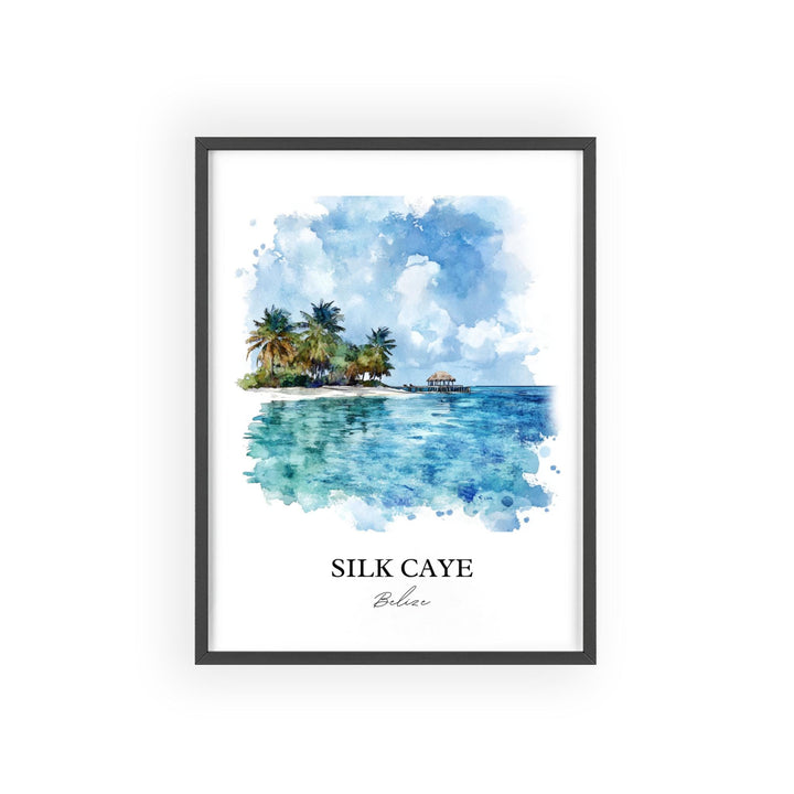 Silk Caye Wall Art, Belize Print, Belize Watercolor Art, Silk Caye Belize Gift, Travel Print, Travel Poster, Housewarming Gift