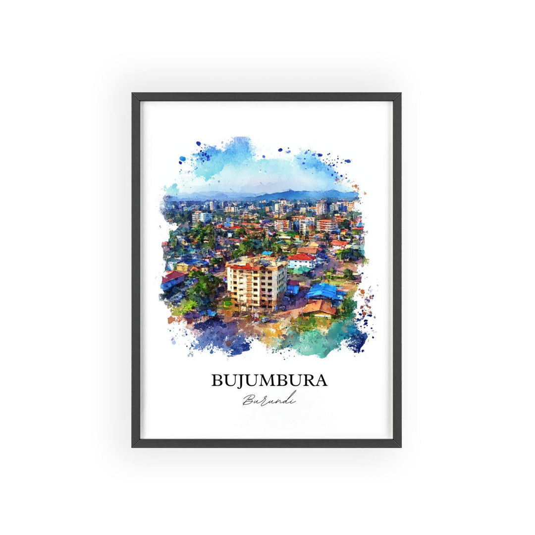 Bujumbura Wall Art, Burundi Print, Burundi Watercolor aRT, Bujumbura Gift, Travel Print, Travel Poster, Housewarming Gift