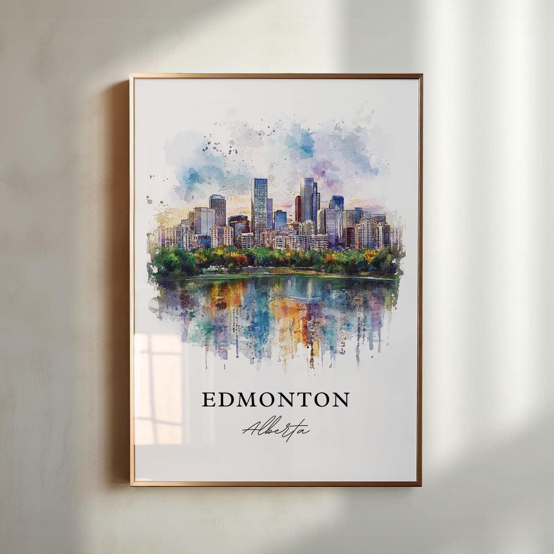 Edmonton Wall Art, Edmonton Canada Print, Alberta Watercolor Art, Edmonton Gift, Travel Print, Travel Poster, Housewarming Gift