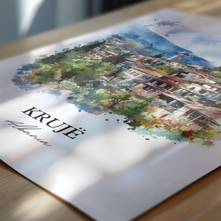 Krujë Albania Wall Art, Mount Krujë Print, Albania Watercolor Art, Krujë Albania Gift, Travel Print, Travel Poster, Housewarming Gift