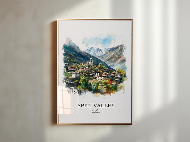 Spiti Valley Wall Art, Himalayas India Print, India Watercolor Art, Spiti Valley India Gift, Travel Print, Travel Poster, Housewarming Gift