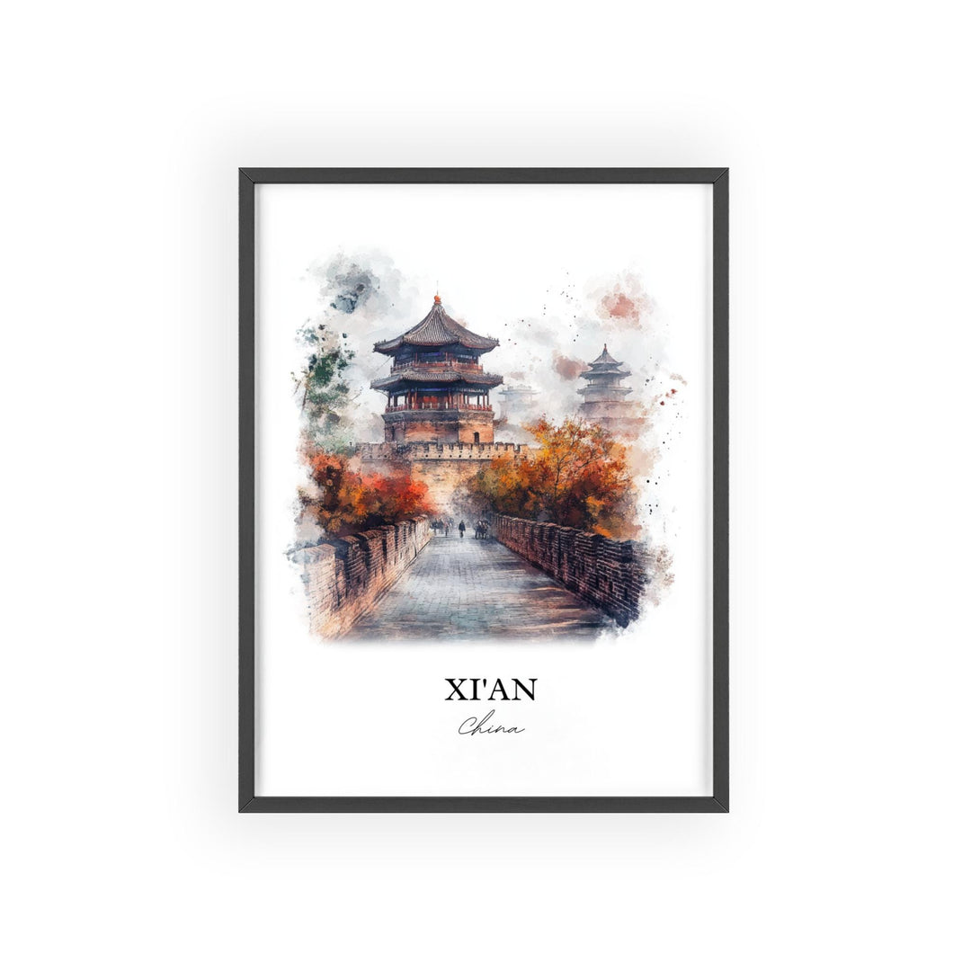 XI'an Wall Art, Shaanxi Province Print, China Watercolor Art, XI'an Gift, Travel Print, Travel Poster, Housewarming Gift
