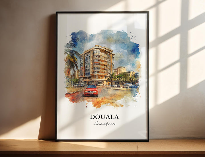 Douala Cameroon Wall Art, Cameroon Print, Cameroon Watercolor Art, Douala Cameroon Gift, Travel Print, Travel Poster, Housewarming Gift