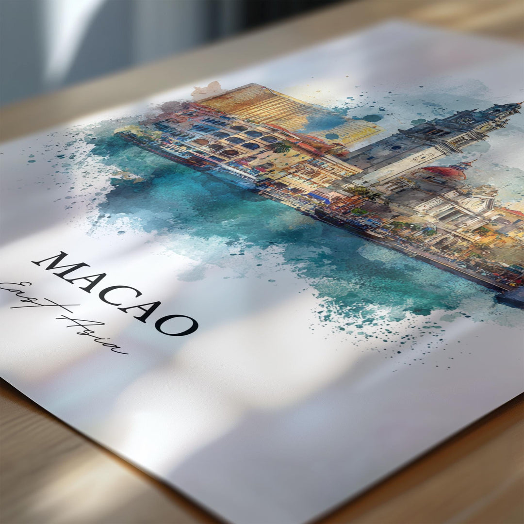 Macao Wall Art, Macao Print, Macao Watercolor Art, Macao China Gift, Travel Print, Travel Poster, Housewarming Gift