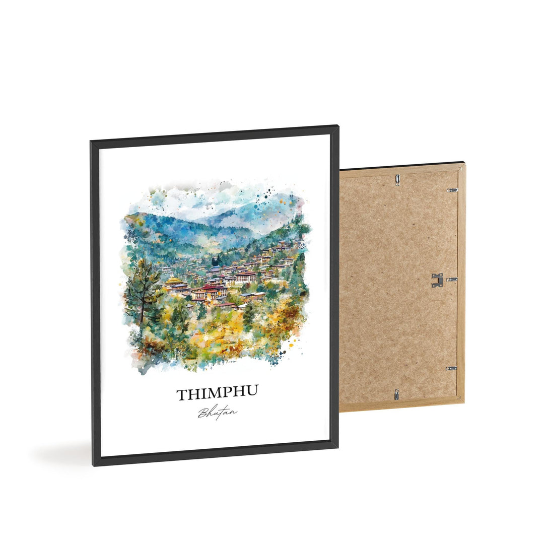 Thimphu Wall Art, Thimphu Skyline Print, Bhutan Watercolor Art, Thimphu Bhutan Gift, Travel Print, Travel Poster, Housewarming Gift
