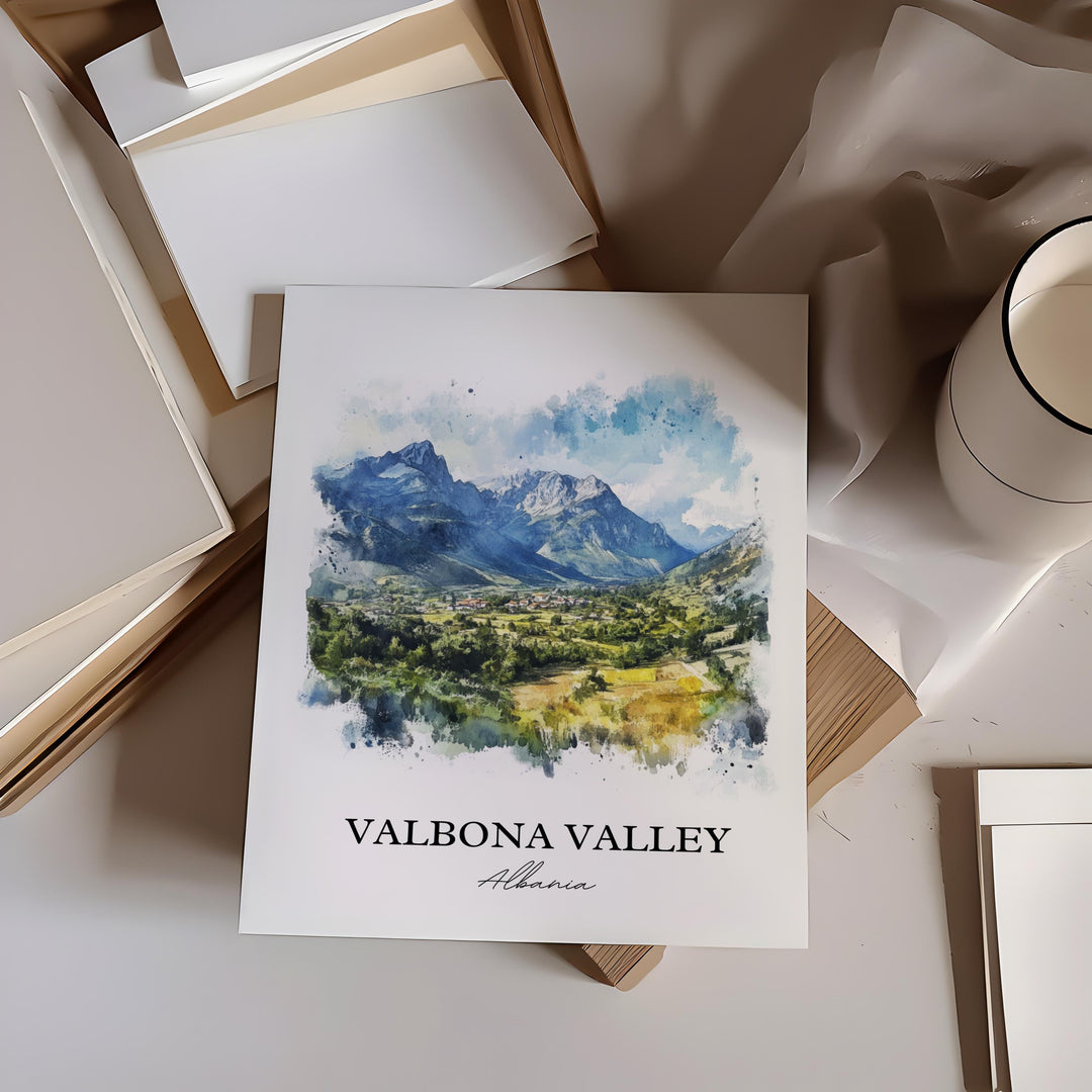 Valbona Valley Wall Art, Valbona Valley Print, Albania Watercolor Art, Valbona Valley Gift, Travel Print, Travel Poster, Housewarming Gift