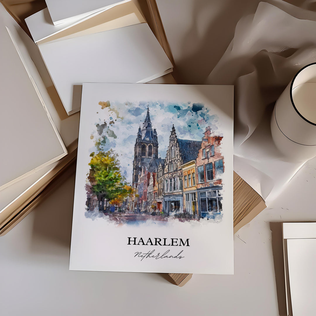 Haarlem Wall Art, North Holland Print, Netherlands Watercolor Art, Haarlem Netherlands Gift, Travel Print, Travel Poster, Housewarming Gift