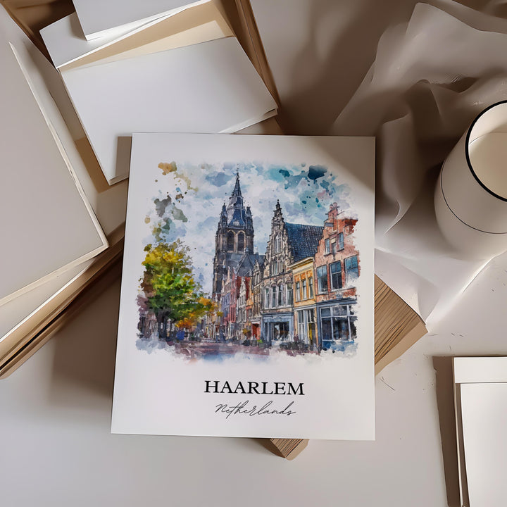 Haarlem Wall Art, North Holland Print, Netherlands Watercolor Art, Haarlem Netherlands Gift, Travel Print, Travel Poster, Housewarming Gift