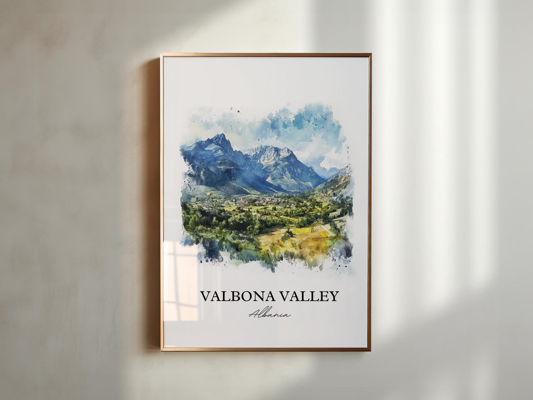 Valbona Valley Wall Art, Valbona Valley Print, Albania Watercolor Art, Valbona Valley Gift, Travel Print, Travel Poster, Housewarming Gift