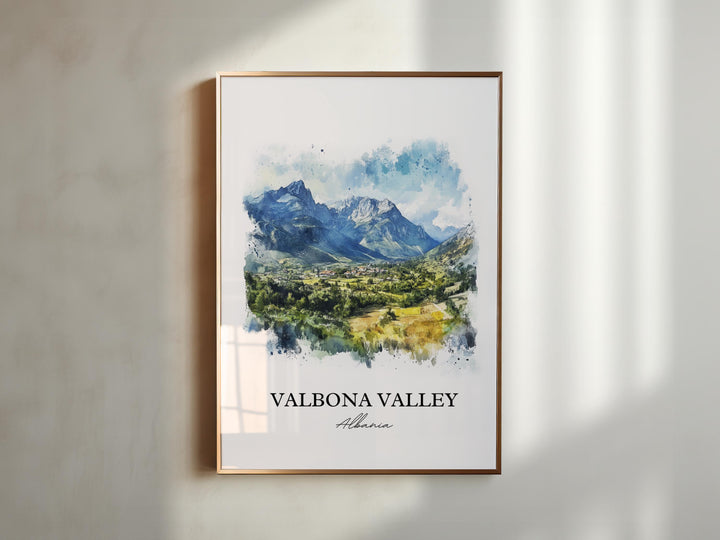 Valbona Valley Wall Art, Valbona Valley Print, Albania Watercolor Art, Valbona Valley Gift, Travel Print, Travel Poster, Housewarming Gift