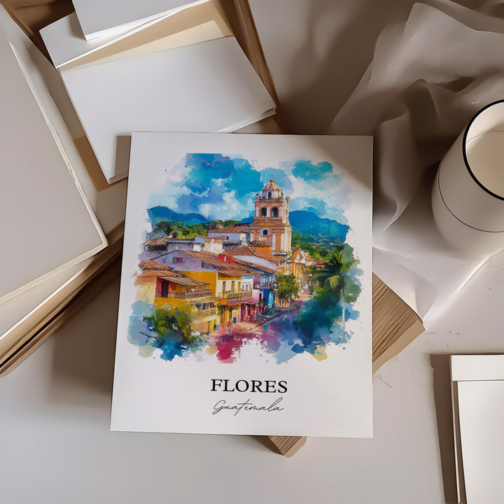 Flores Guatemala Wall Art, Petén Region Print, Guatemala Watercolor, Flores Guatemala Gift, Travel Print, Travel Poster, Housewarming Gift