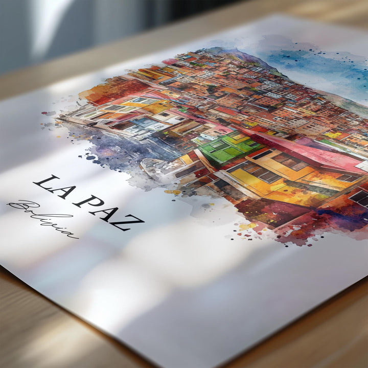 La Paz Wall Art, La Paz Skyline Print, Bolivia Watercolor Art, La Paz Bolivia Gift, Travel Print, Travel Poster, Housewarming Gift