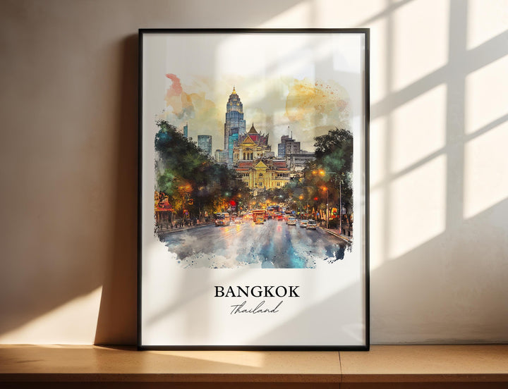 Bangkok Wall Art, Thailand Print, Thailand Watercolor Art, Bangkok Gift, Travel Print, Travel Poster, Housewarming Gift