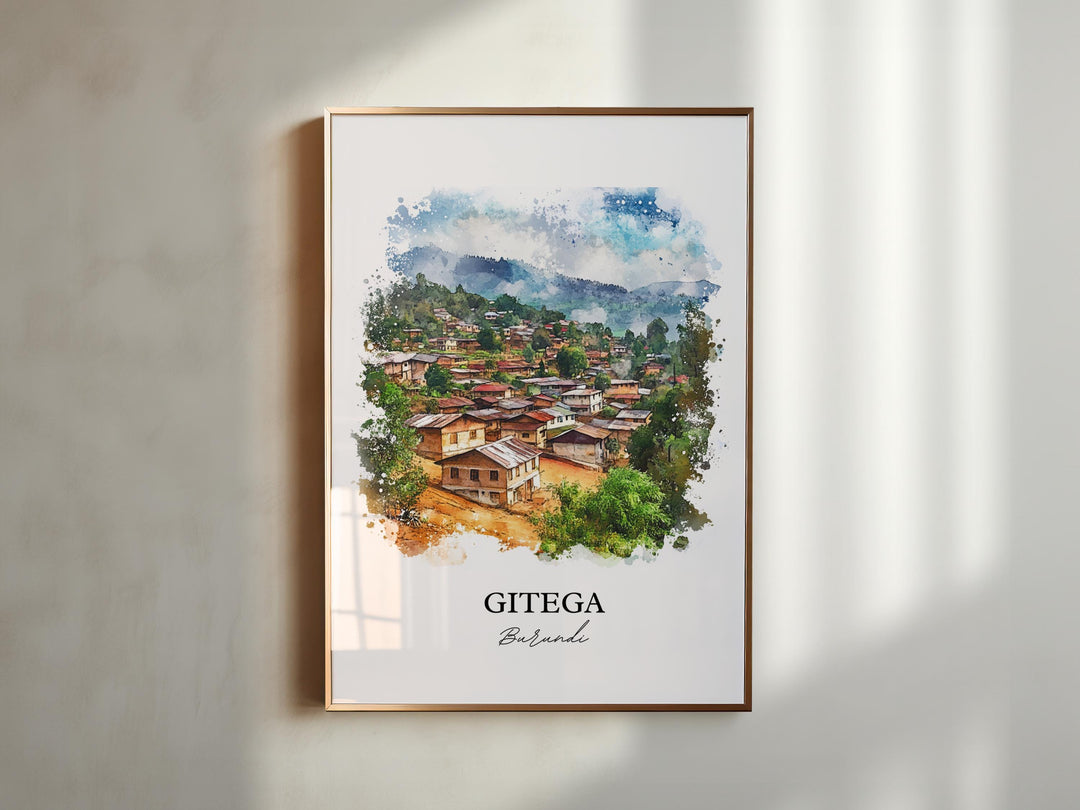 Gitega Wall Art, Gitega Burundi Print, Burundi Watercolor Art, Burundi Country Gift, Travel Print, Travel Poster, Housewarming Gift