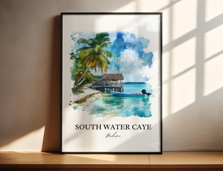 South Water Caye Wall Art, Belize Print, Belize Watercolor Art, South Water Caye Gift, Travel Print, Travel Poster, Housewarming Gift