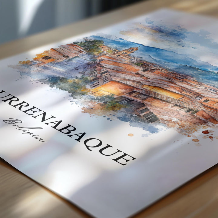 Rurrenabaque Wall Art, Beni River Print, Bolivia Watercolor Art, Rurrenabaque Bolivia Gift, Travel Print, Travel Poster, Housewarming Gift