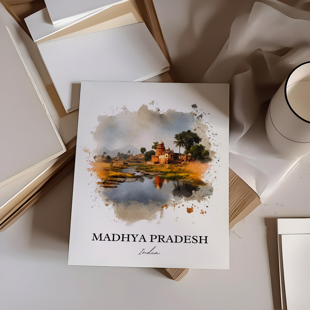 Madhya Pradesh Wall Art, India Print, India Watercolor Art, Madhya Pradesh Gift, India Travel Print, Travel Poster, Housewarming Gift