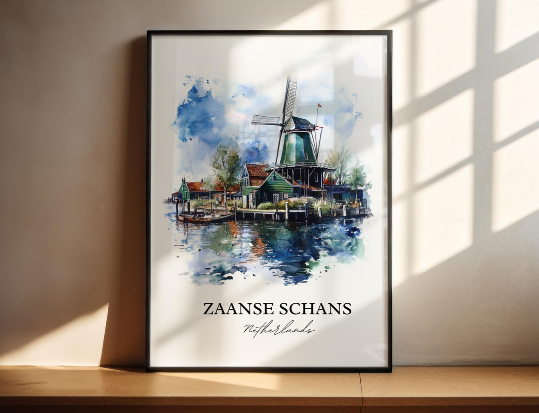 Zaanse Schans Wall Art, Zaandam Print, Netherlands Watercolor Art, Zaanse Schans Gift, Travel Print, Travel Poster, Housewarming Gift