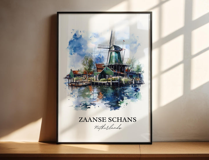 Zaanse Schans Wall Art, Zaandam Print, Netherlands Watercolor Art, Zaanse Schans Gift, Travel Print, Travel Poster, Housewarming Gift