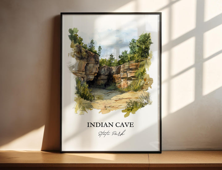 Indian Cave State Park Wall Art, Shubert NE Print, Nebraska Watercolor Art, Indian Cave Gift, Travel Print, Travel Poster, Housewarming Gift