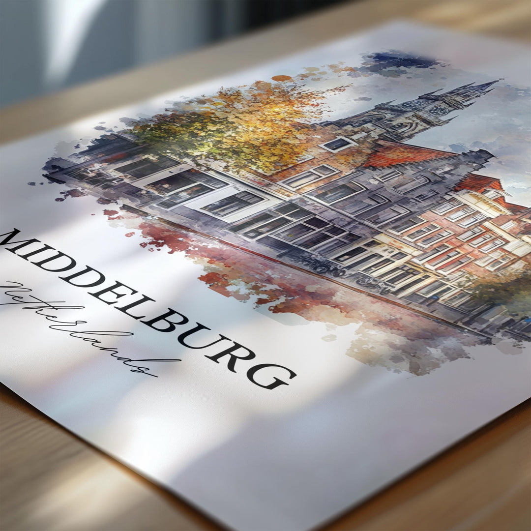 Middelburg Netherlands Art, Zeeland Print, Netherlands Watercolor, Middelburg NLD Gift, Travel Print, Travel Poster, Housewarming Gift