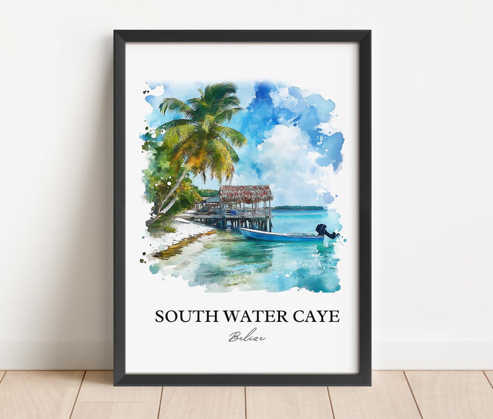 South Water Caye Wall Art, Belize Print, Belize Watercolor Art, South Water Caye Gift, Travel Print, Travel Poster, Housewarming Gift