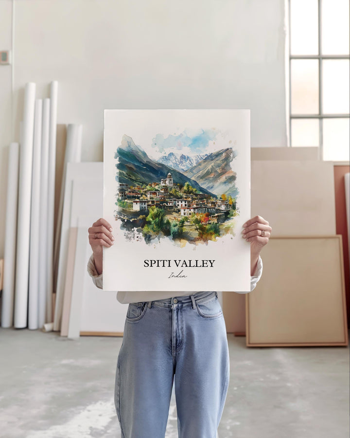 Spiti Valley Wall Art, Himalayas India Print, India Watercolor Art, Spiti Valley India Gift, Travel Print, Travel Poster, Housewarming Gift