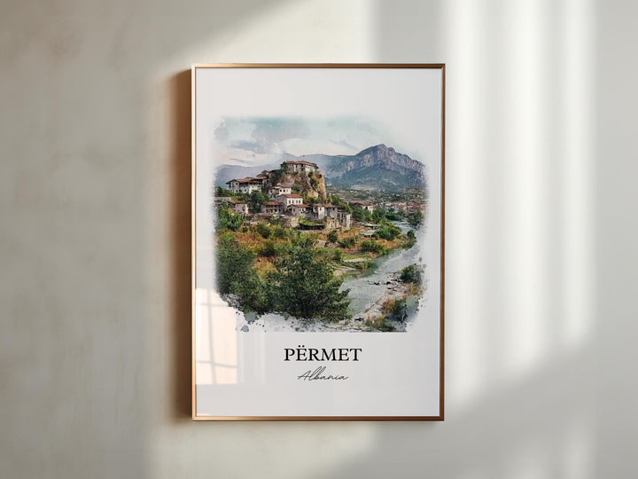 Përmet Albania Wall Art, Gjirokastër County Print, Albania Watercolor Art, Përmet Gift, Travel Print, Travel Poster, Housewarming Gift