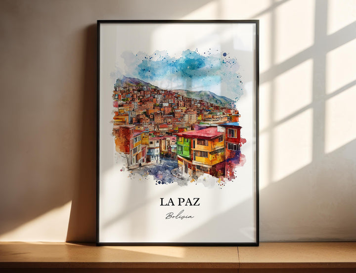 La Paz Wall Art, La Paz Skyline Print, Bolivia Watercolor Art, La Paz Bolivia Gift, Travel Print, Travel Poster, Housewarming Gift