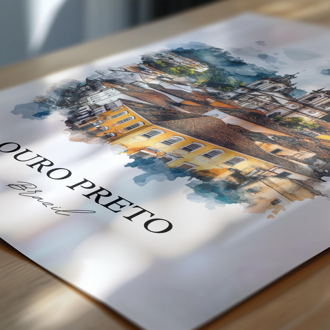 Ouro Preto Wall Art, Ouro Preto Brazil Print, Brazil Watercolor Art, Ouro Preto Gift, Travel Print, Travel Poster, Housewarming Gift