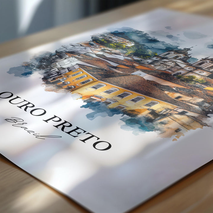 Ouro Preto Wall Art, Ouro Preto Brazil Print, Brazil Watercolor Art, Ouro Preto Gift, Travel Print, Travel Poster, Housewarming Gift
