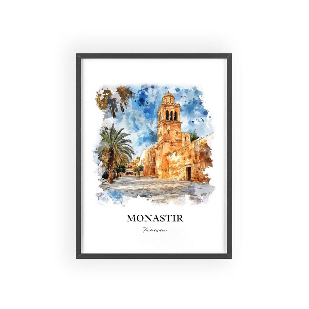 Monastir Wall Art, Sahel Area Print, Tunisia Watercolor Art, Monastir Tunisia Gift, Travel Print, Travel Poster, Housewarming Gift