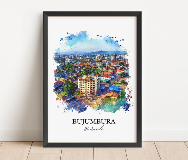 Bujumbura Wall Art, Burundi Print, Burundi Watercolor aRT, Bujumbura Gift, Travel Print, Travel Poster, Housewarming Gift