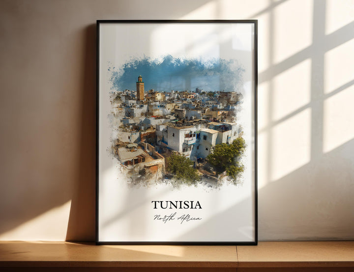 Tunisia Wall Art, Tunisia Africa Print, Tunisia Watercolor Art, Tunisia Gift, Travel Print, Travel Poster, Housewarming Gift