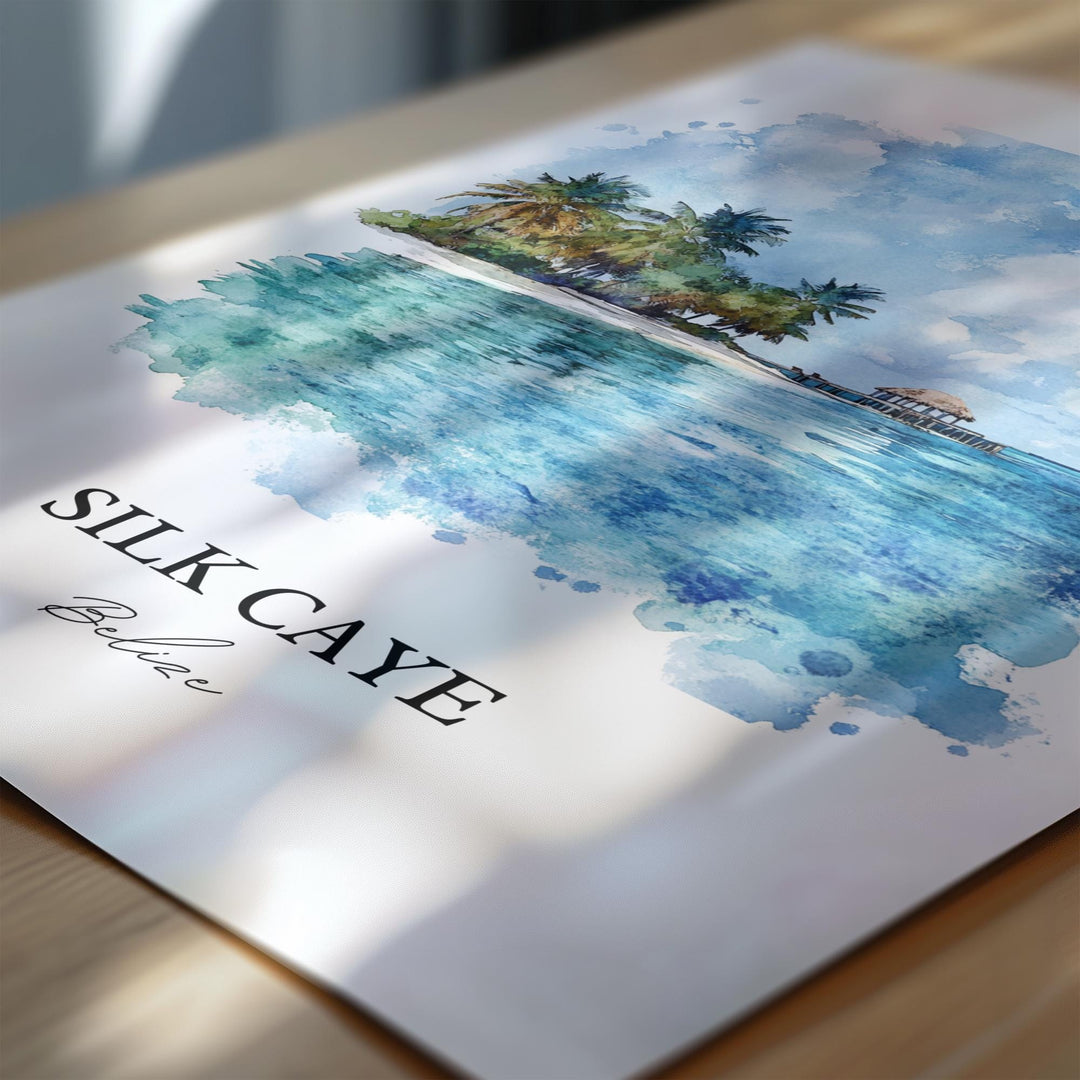 Silk Caye Wall Art, Belize Print, Belize Watercolor Art, Silk Caye Belize Gift, Travel Print, Travel Poster, Housewarming Gift