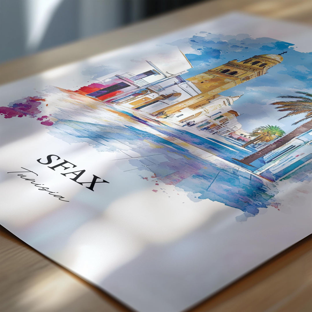 Sfax Tunisia Wall Art, Tunisia Print, Tunisia Watercolor Art, Sfax Tunisia Gift, Travel Print, Travel Poster, Housewarming Gift